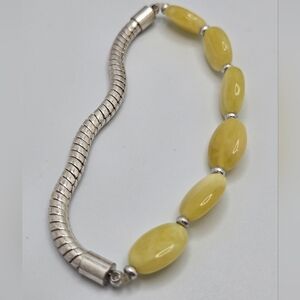 Jade Beaded Elastic Bracelet Handmade Vintage-Style Yellow Honey Mustard
